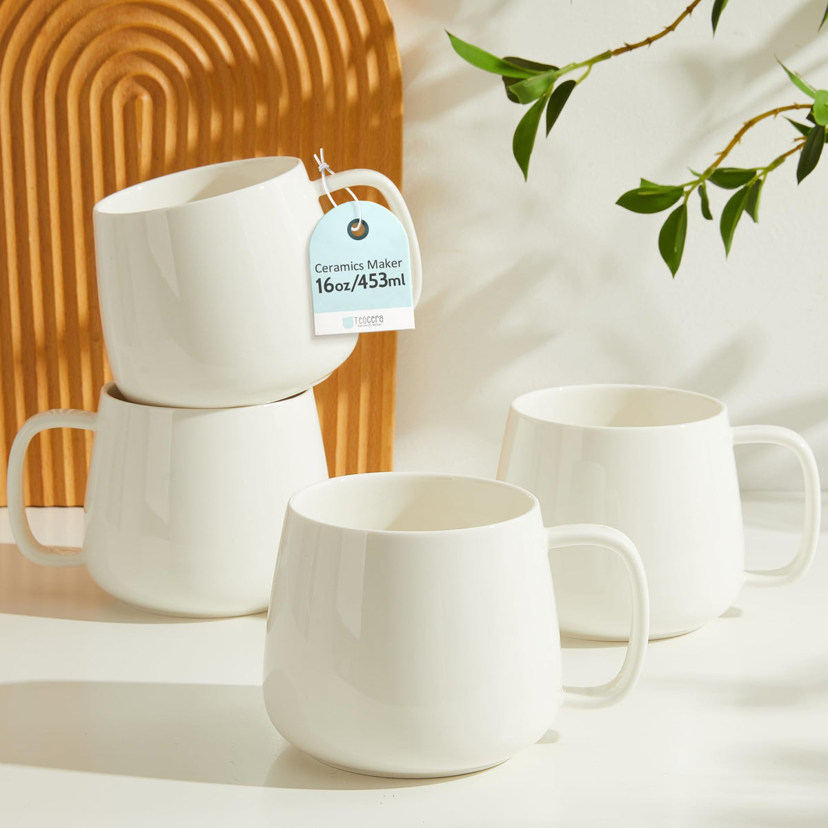 Teocera 16oz mug with stackable design for tidy kitchen storage.