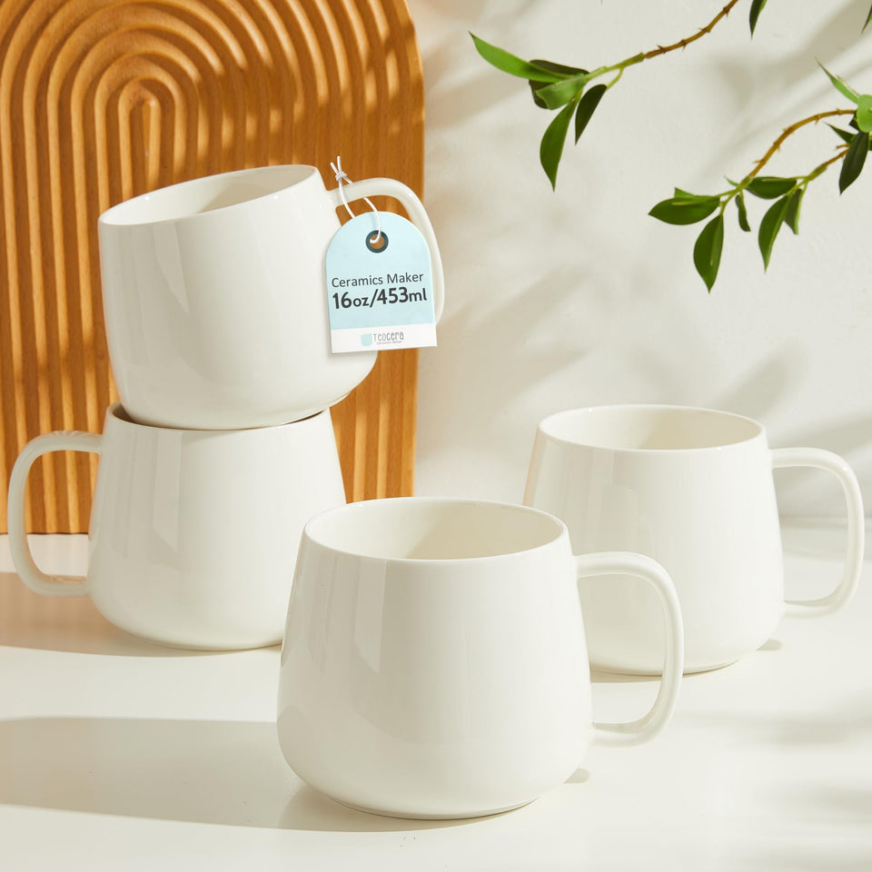 Teocera 16oz mug with stackable design for tidy kitchen storage.