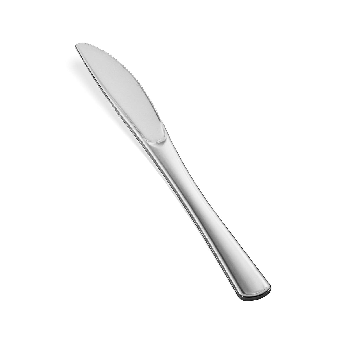 Tepco Settings silver plastic knives: reliable cutlery for gatherings.