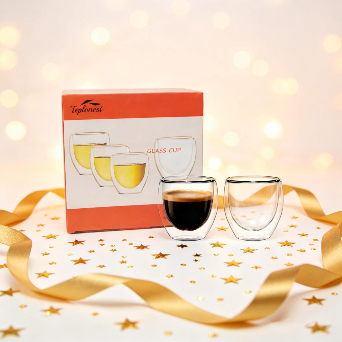 TEPLONEST clear glass mugs reveal crema and layers beautifully.
