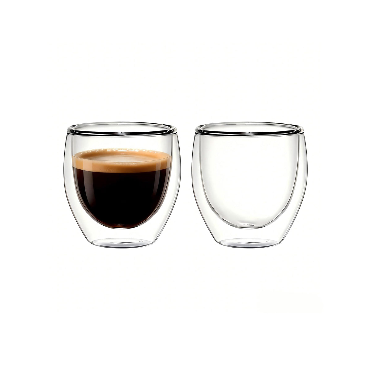 TEPLONEST double-wall espresso cups in clear glass stay cool to touch while showcasing crema.