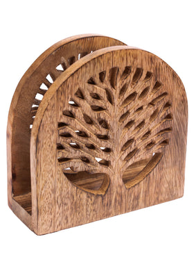 Tepo napkin holder at outdoor table showing compact, travel-friendly design