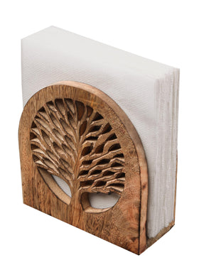 Tepo wood napkin holder on table showcasing mango wood grain for rustic charm