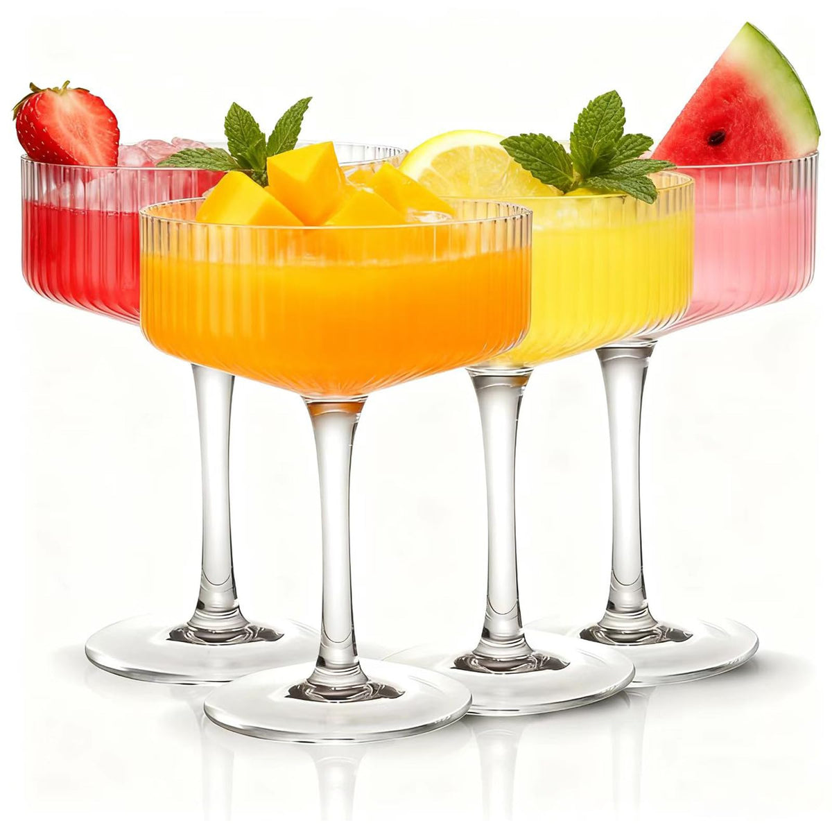 TEQKON 4Pcs Ribbed Coupe Glasses 10oz showcase elegant barware for entertaining.
