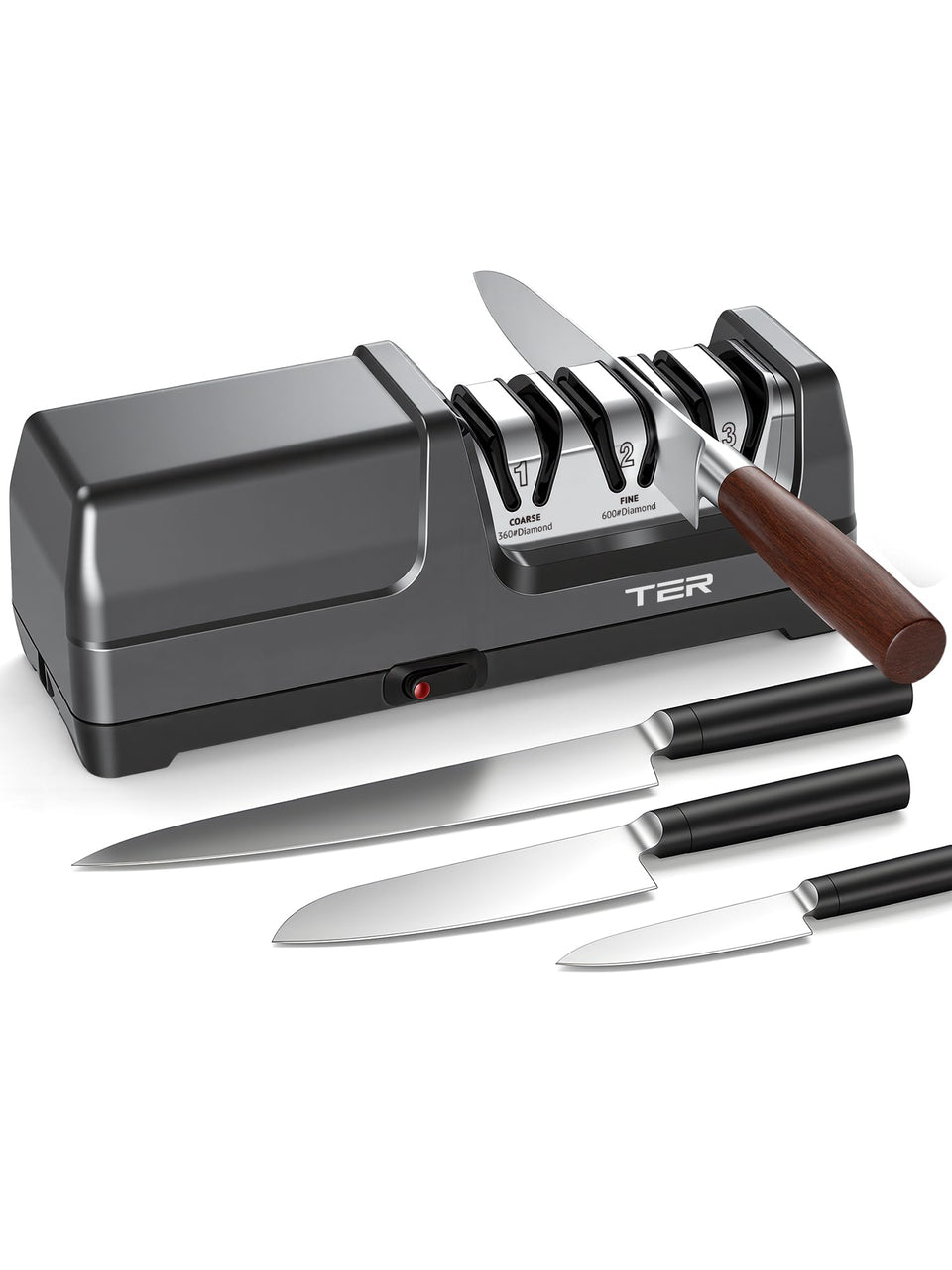 TER Electric Knife Sharpener with the 3-stage diamond system for easy edge restoration.