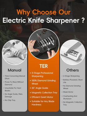 TER Electric Knife Sharpener has a compact countertop design for any kitchen.
