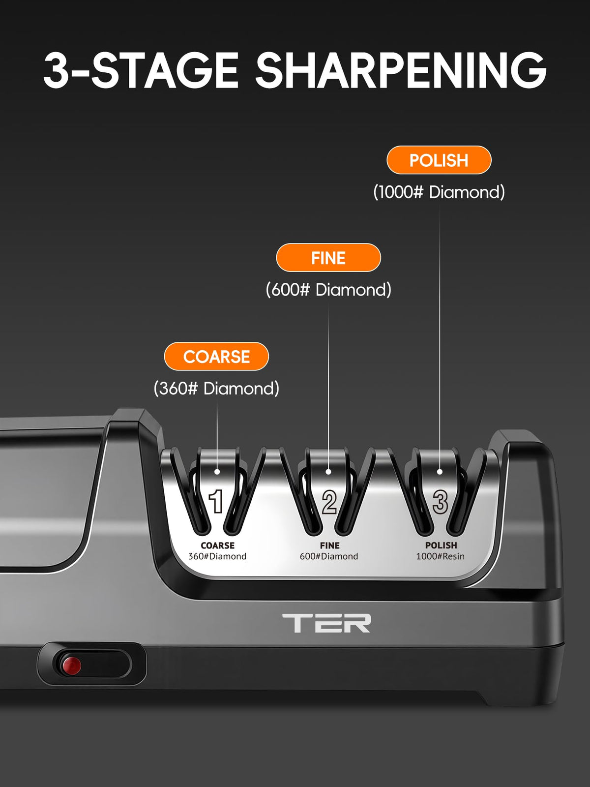 TER Electric Knife Sharpener demonstrates fast results in about 40 seconds.