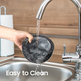 Easy-clean design of the Tera marble mortar pestle after use
