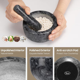 Tera marble mortar pestle showing natural color variation
