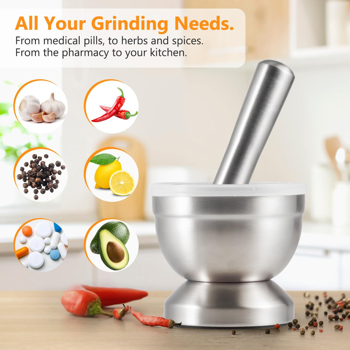 Tera compact 250 ml capacity fits small batches of pesto, spices, or herbs.