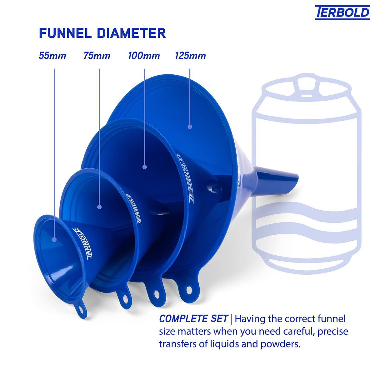 Terbold 55mm blue funnel ideal for small transfers