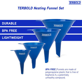 Terbold 75mm blue funnel with slant-cut tip for clean pours