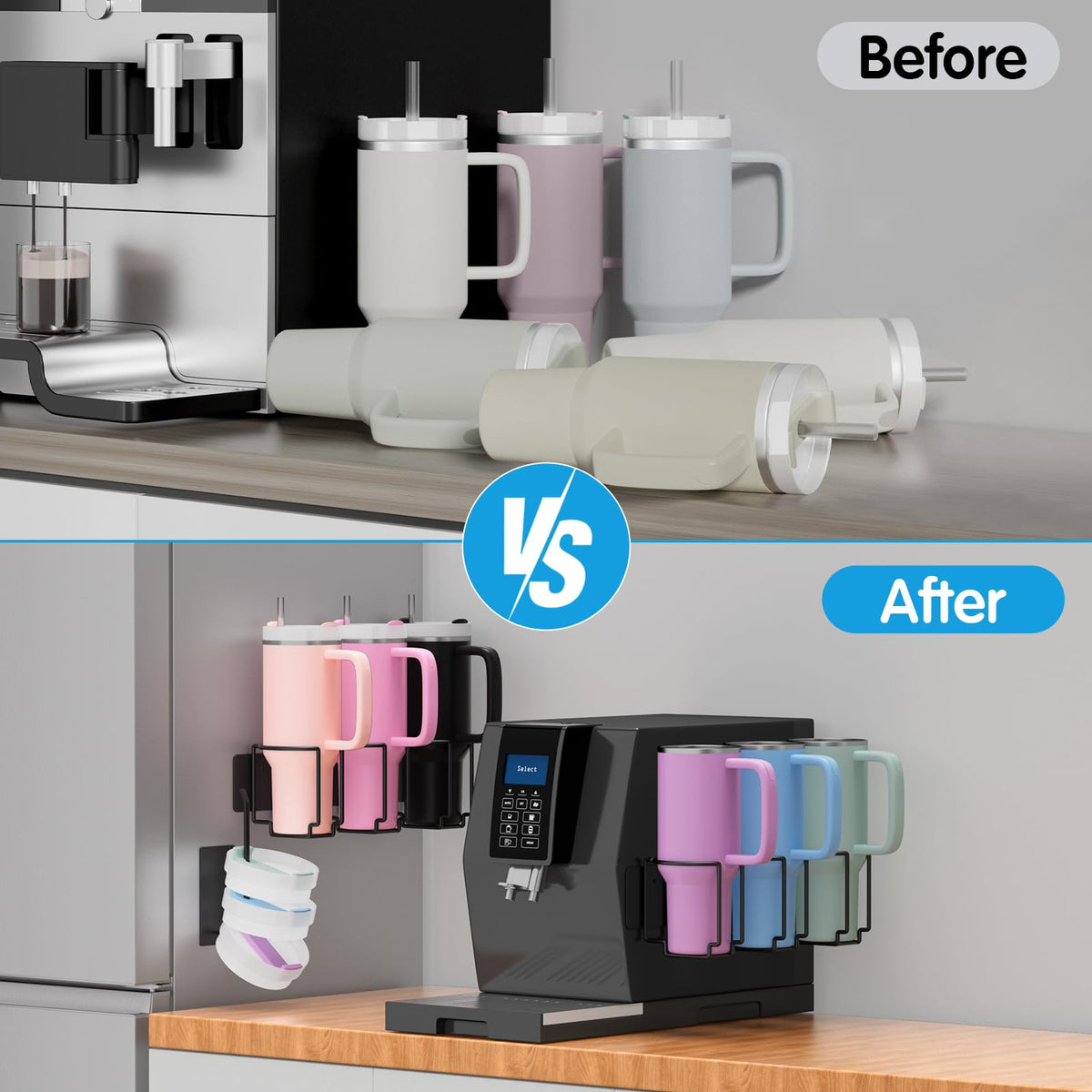 Terficer fridge-mount Stanley cup holder securely stores multiple mugs.