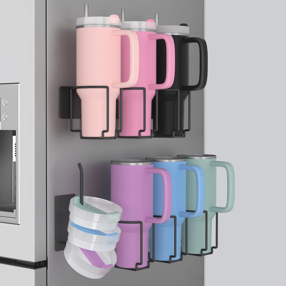 Terficer magnetic water bottle organizer for Stanley 40oz on fridge, keeping cups organized.