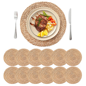 Terrekraft 13.8-inch round woven placemats set on rustic dining table
