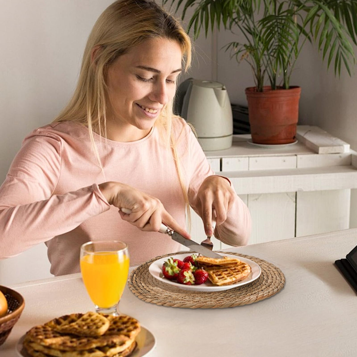 Terrekraft circular wicker mats suitable for farmhouse dining