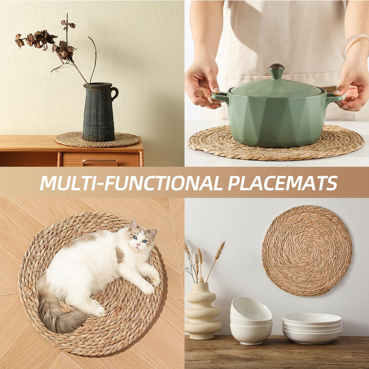 Terrekraft straw braided placemats for textured table styling