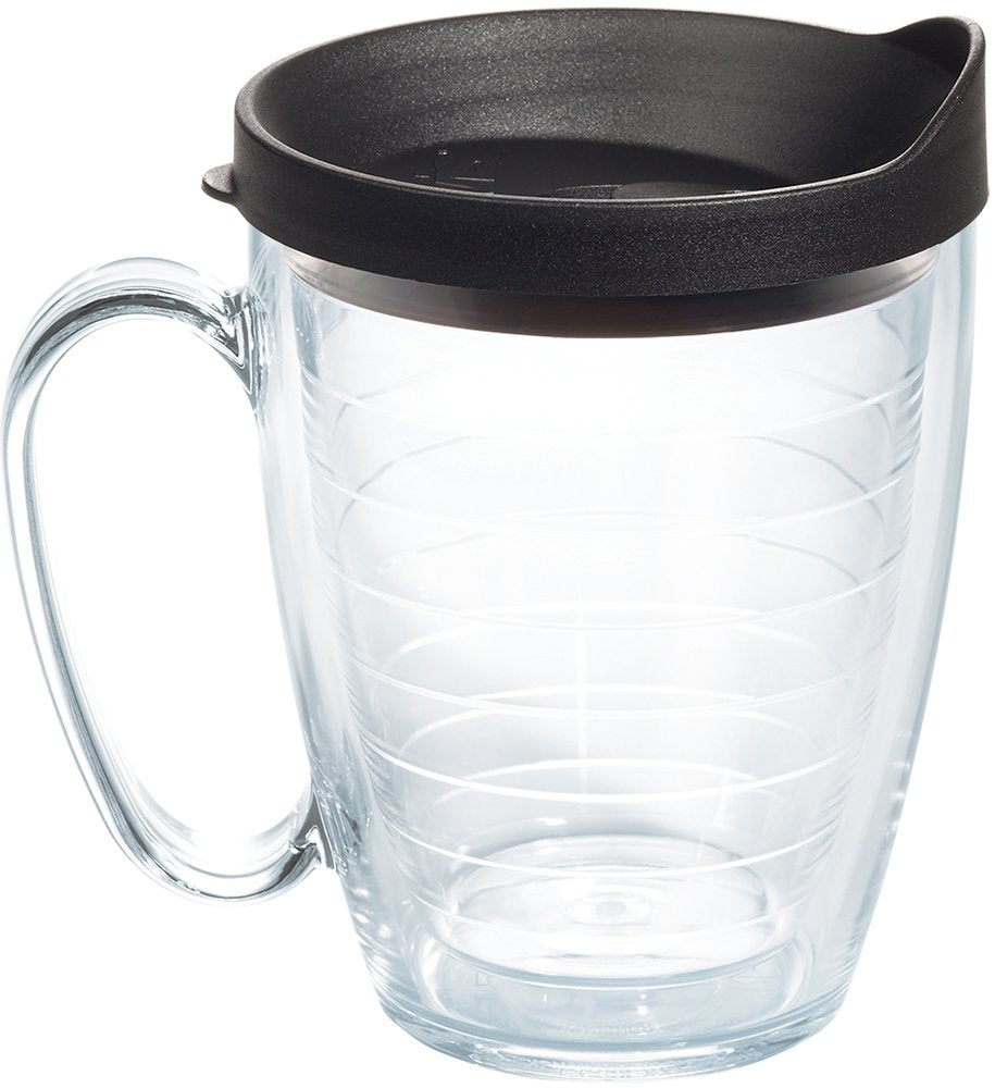 Tervis 16oz double-wall tumbler with black lid keeps drinks cold or hot longer.