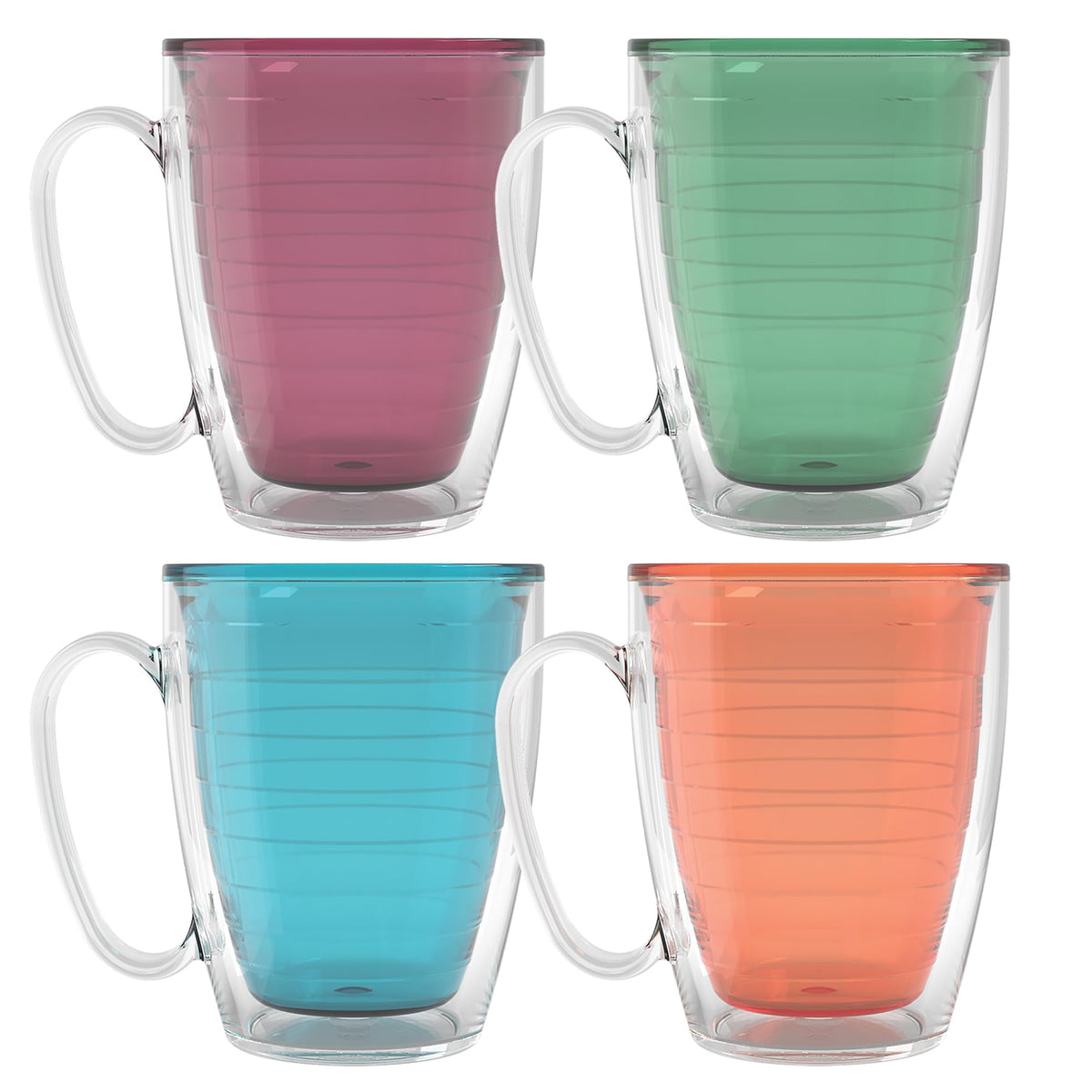 Tervis 16oz mug with handle in bright colors for easy grip.