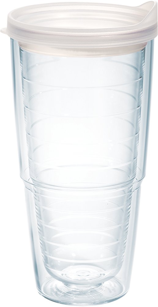 Tervis clear 24oz tumbler with clear lid for on-the-go hydration.