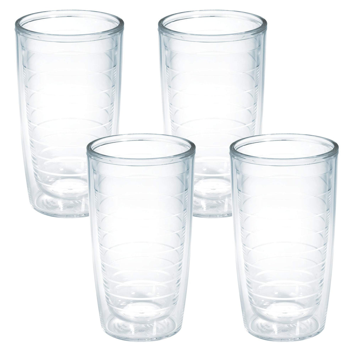 Tervis clear 16oz tumbler, side view, keeps beverages at the right temperature.