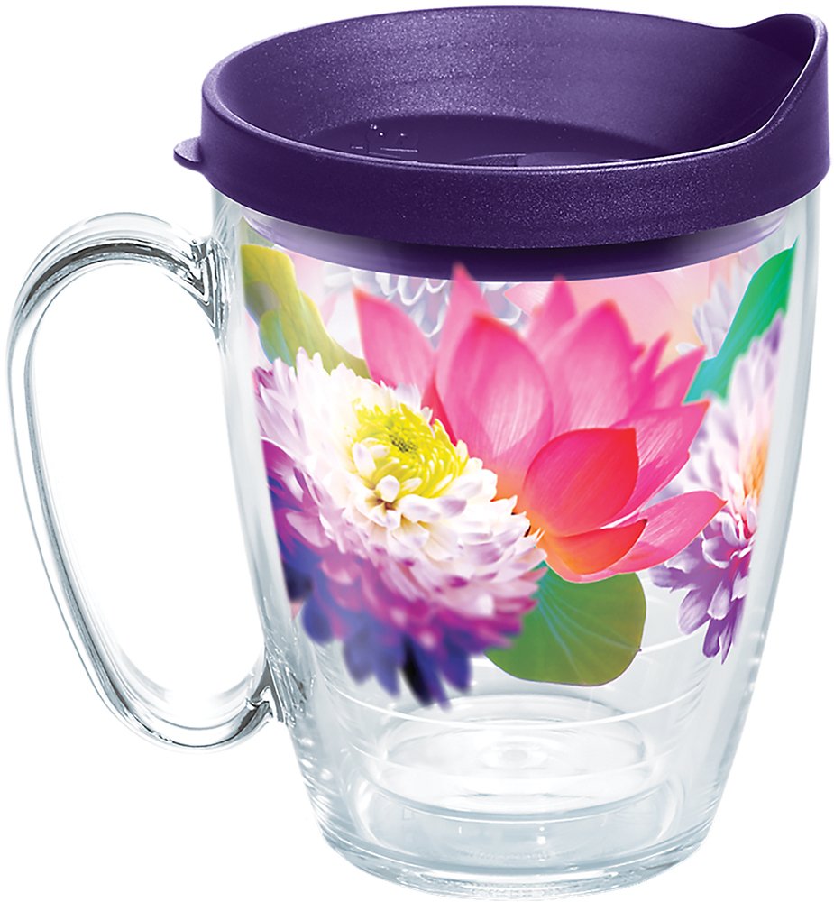 Tervis floral filter tumbler wrap shown with vibrant design for on-the-go hydration.