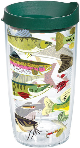 Tervis Freshwater Fish graphics tumbler with lake-ready design keeps drinks cold for boating use.