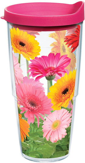 Tervis Gerbera Daisies 24oz tumbler with floral pattern keeps drinks cold or hot longer.