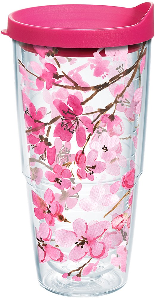 Tervis Japanese Cherry Blossom 24 oz tumbler lid keeps beverages secure and spill-free.