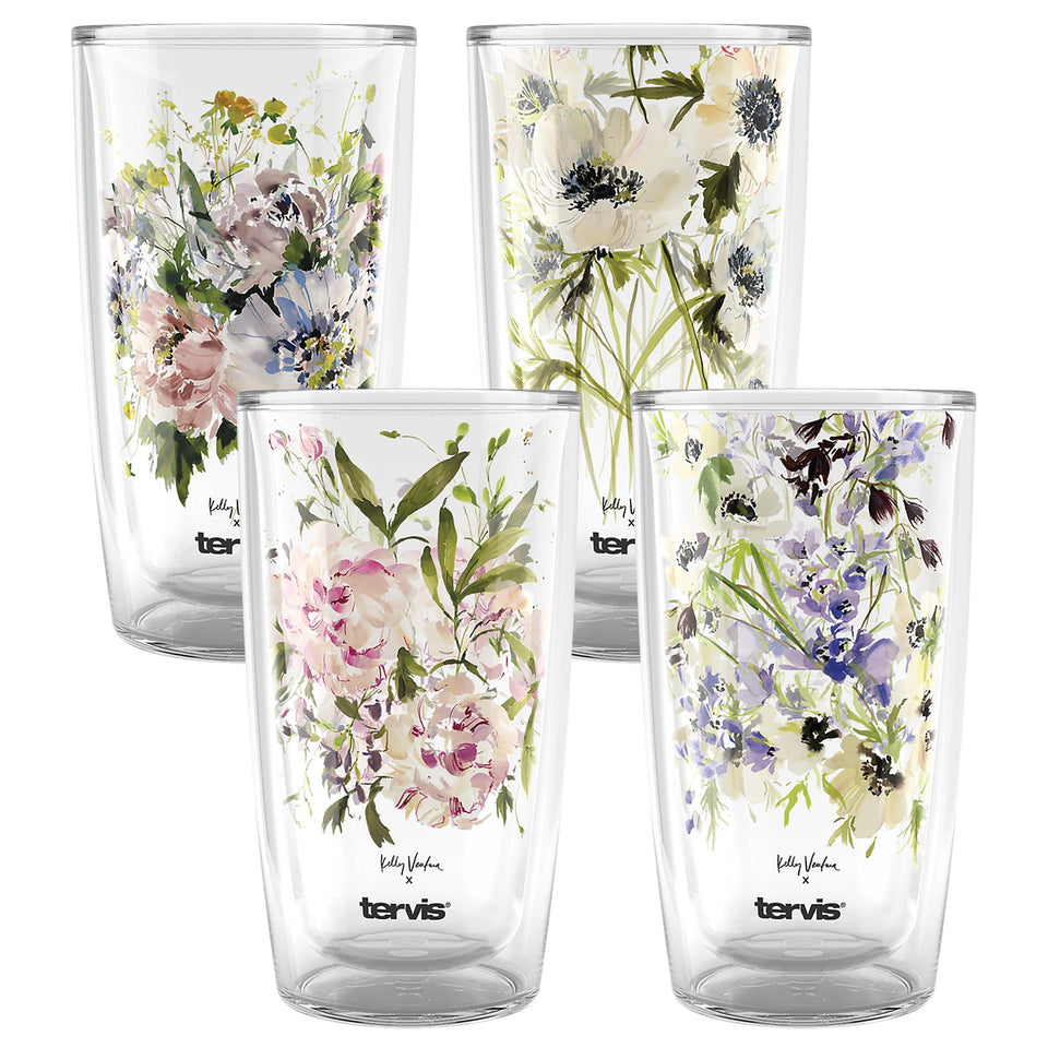 Front view of Tervis Kelly Ventura Floral Vista tumbler with double-wall insulation keeps drinks cold.