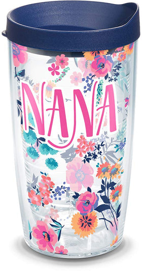 Tervis Nana 16oz dainty floral tumbler front view highlights stylish design and temperature versatility.