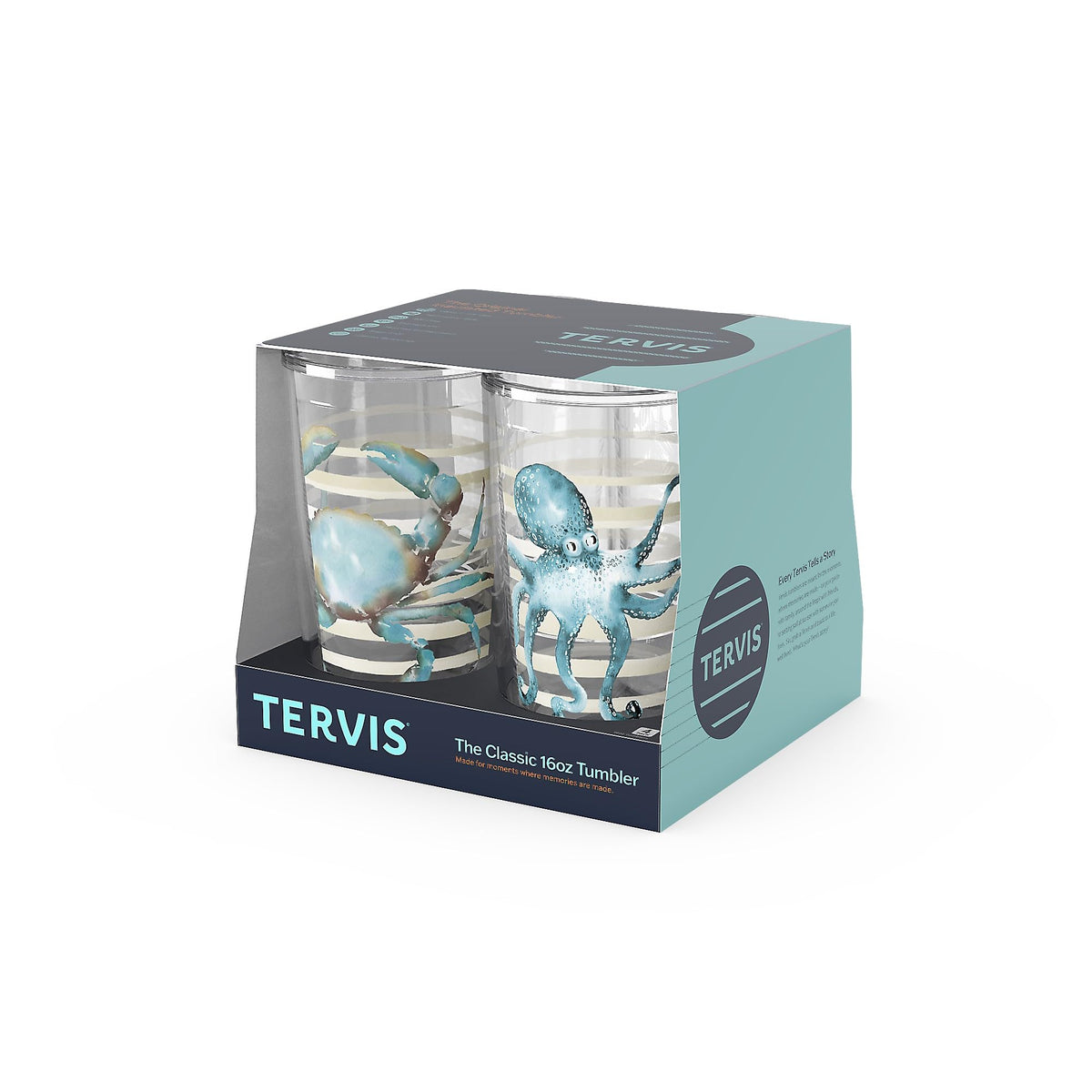 Tervis Sara Berrenson Atlantica 16oz side-view demonstrates ergonomic grip for hot or cold drinks.