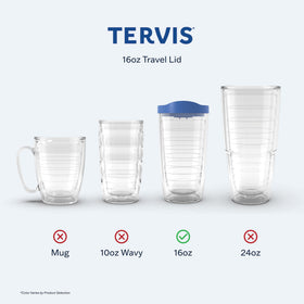 Tervis Travel Lid fits 16oz tumbler, ideal for on-the-go hydration.