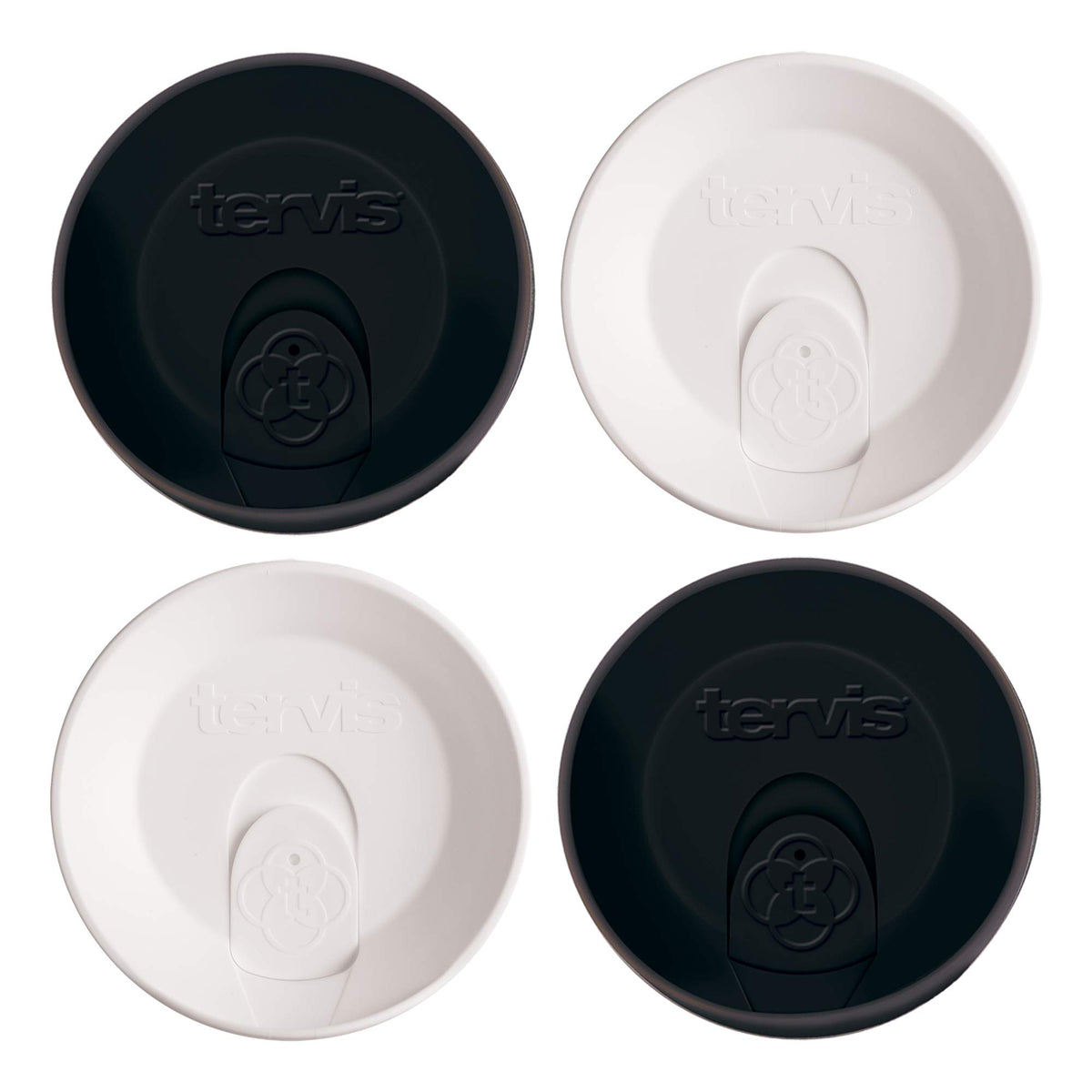 Tervis Travel Lid top view demonstrates easy press-on and lift-off use on a tumbler.