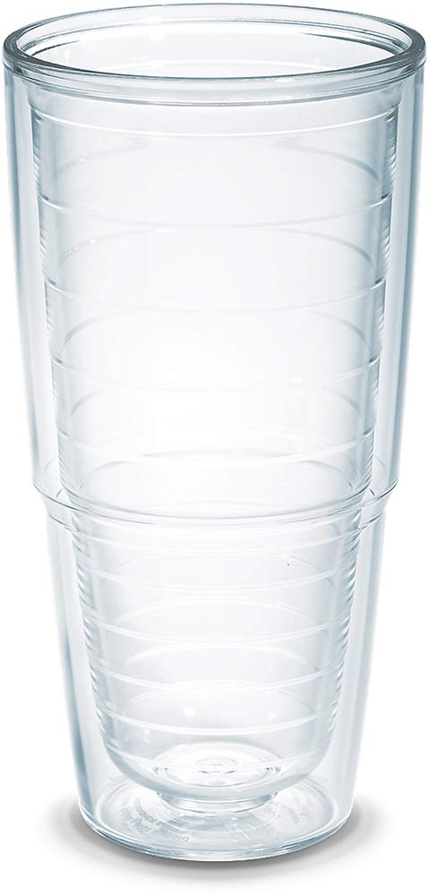 Tervis 24oz tumbler front view with clear body for temperature control and style.
