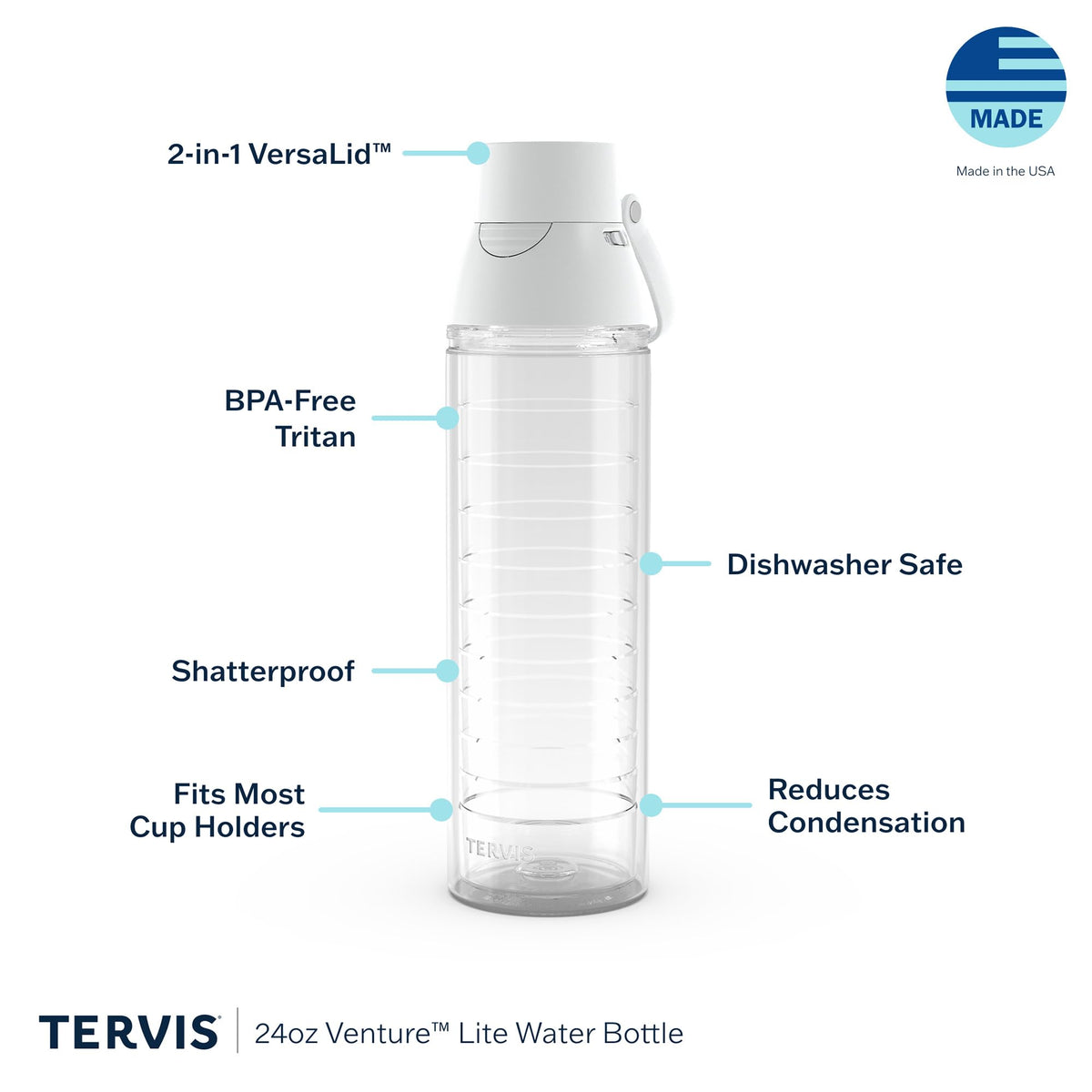 Tervis Venture Lite white lid enables simple one-handed sipping.