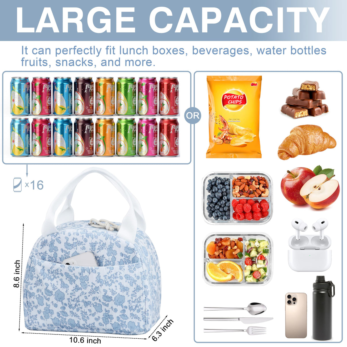 TESAFNG lunch bag side view showing large capacity and easy carry