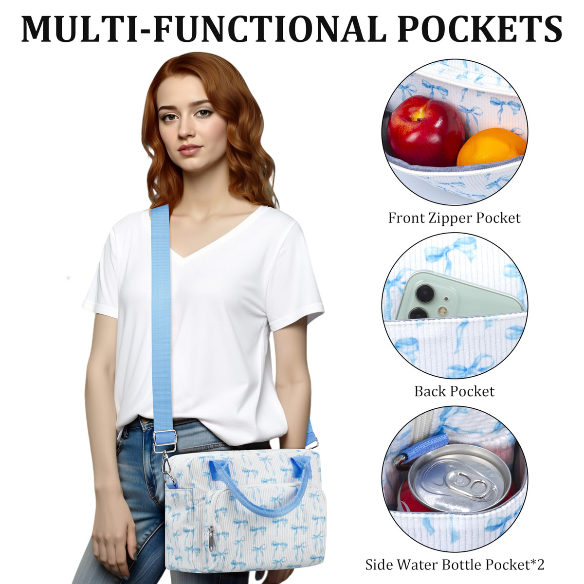 TESAFNG lunch box front pocket emphasizes secure storage for keys or wallet.