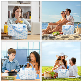TESAFNG blue bow lunch bag ready for work, picnic, or travel.