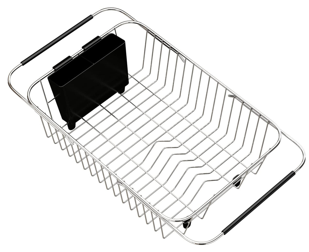 TESOT dish rack with two compartments keeps utensils organized.