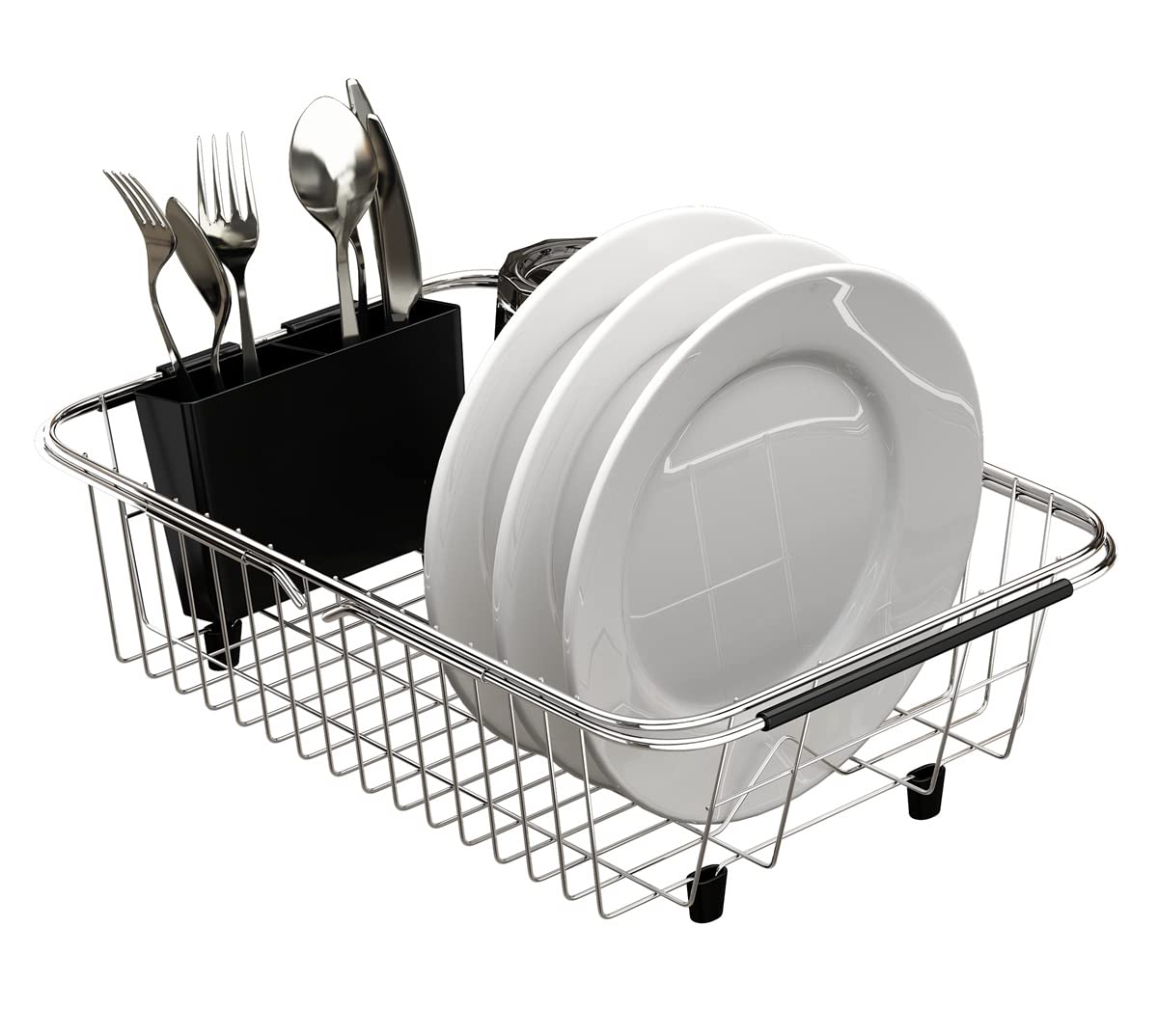 TESOT over-sink dish rack shows adjustable height for a custom fit.