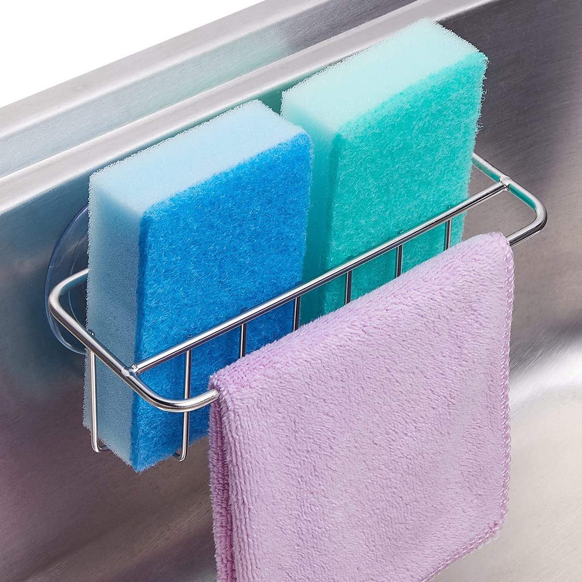 TESOT Sink Caddy stainless steel silver keeps sponges organized and reachable.