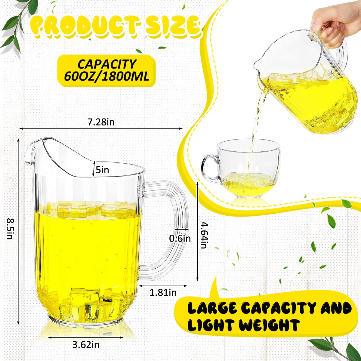 Tessco for you clear pitcher with durable, easy-pour handle.