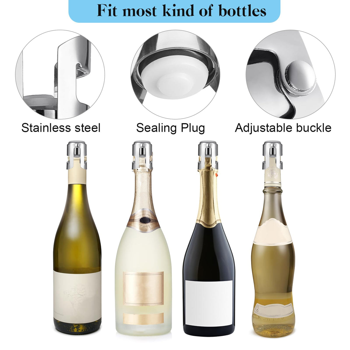 Tessco for you reusable wine bottle stopper with double clasp for easy resealing