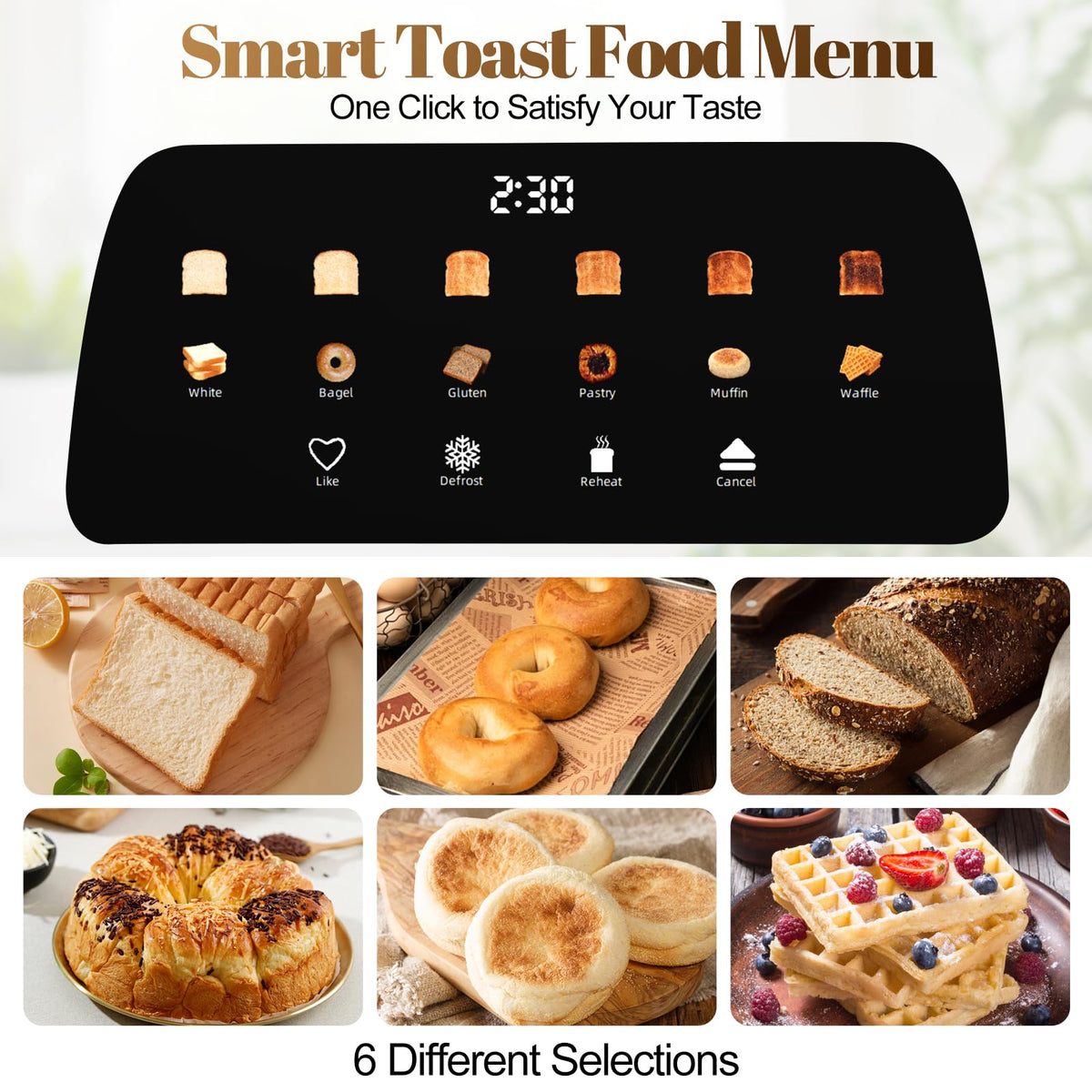 Tesslux toaster with defrost and reheat functions in black