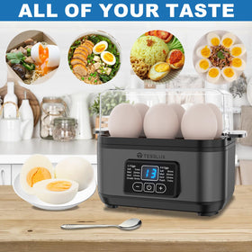 Compact Tesslux egg cooker designed for easy storage and quick cleanup.