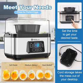 Tesslux egg cooker six-egg capacity for family breakfasts and meal prep.