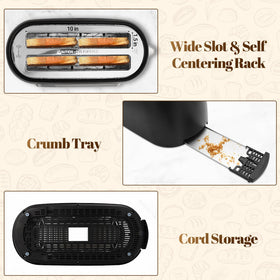 Tesslux black toaster with removable crumb tray for easy cleaning
