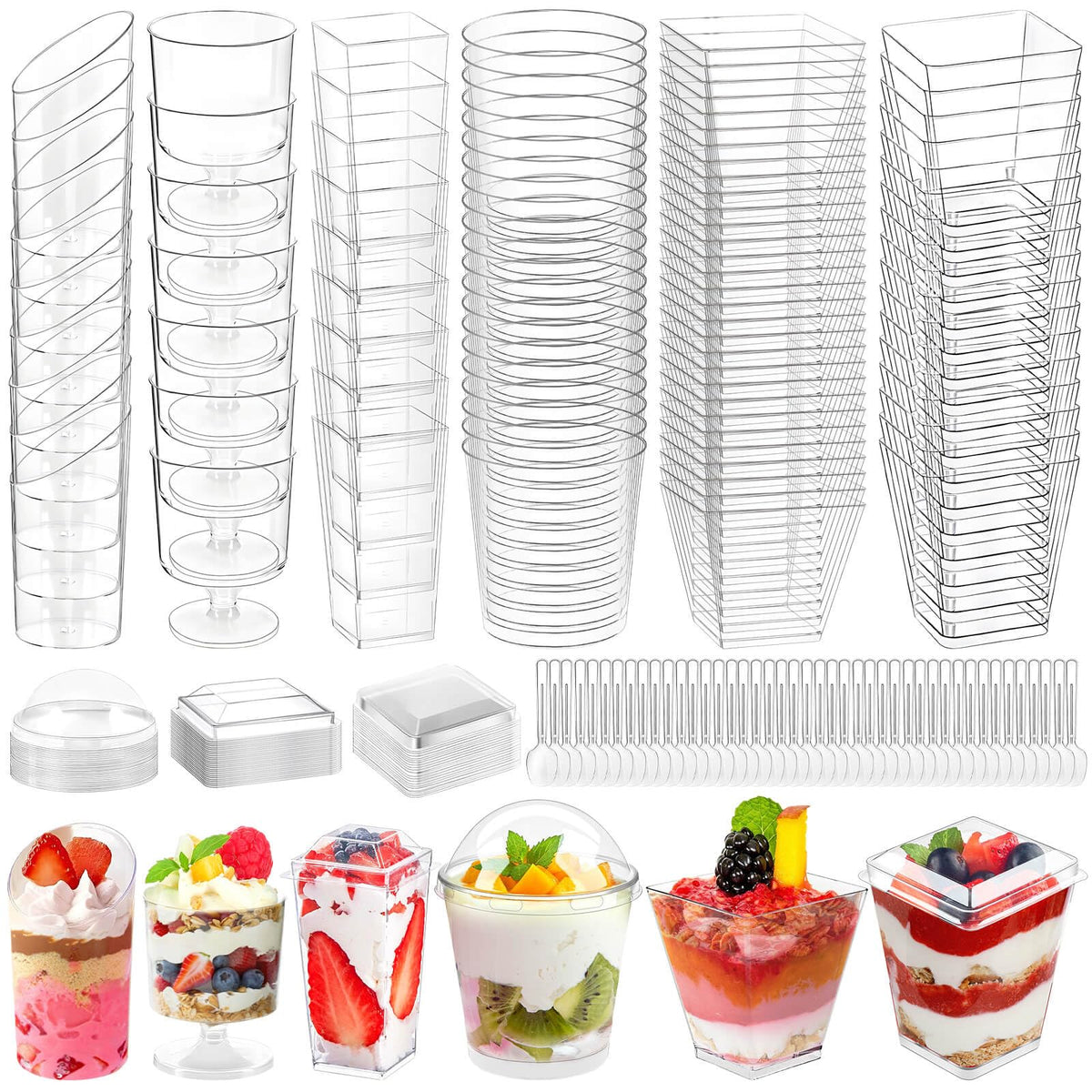 Tetutor dessert cups with six styles for versatile party presentation.