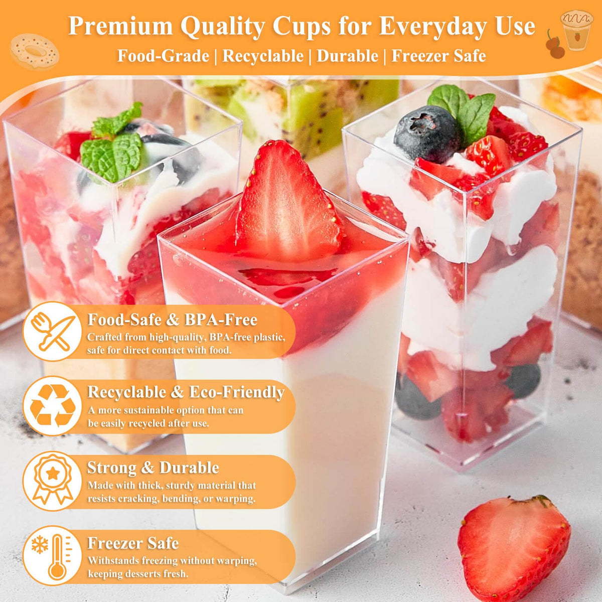 Tetutor clear PS plastic cups deliver durable, food-safe cold desserts.